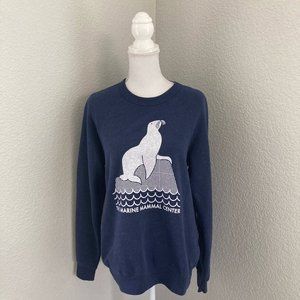 Culk Womens Blue Animal Print Long Sleeve Crewneck Pullover Sweatshirt Size S